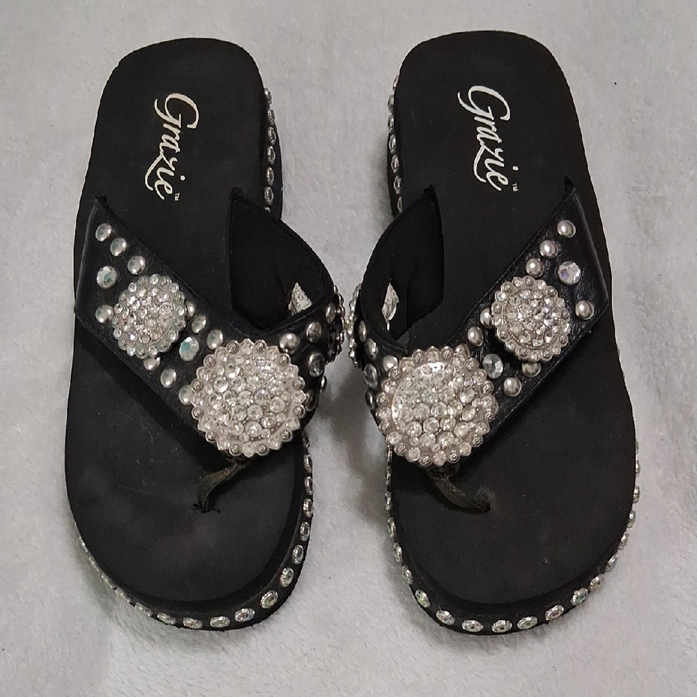 Grazie Black Sandals with Sparkling Silver Accents